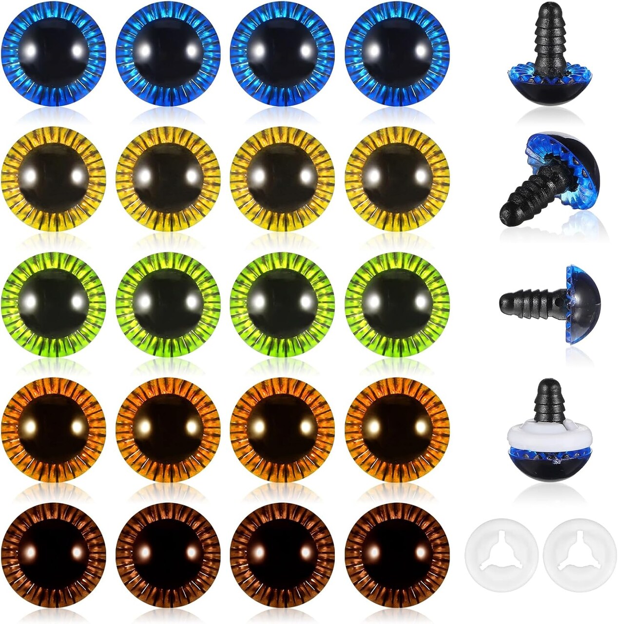 20PCS 15mm Colored Safety Eyes with Washers for Amigurumi, Crochet Dolls, and Plush Toys – Plastic Craft Eyes for DIY Bear and Doll Making